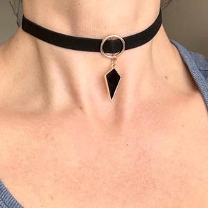 Black Choker Necklace with Gold Charm, 90s Choker, Classy Black Choker, Pendant Necklace Choker for gift