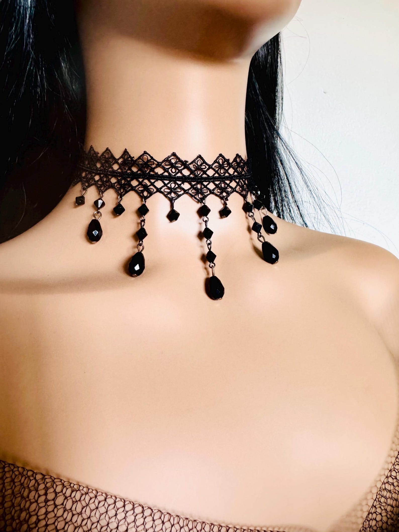 Gothic Black Lace Choker: Teardrop Bead Victorian Necklace - Etsy