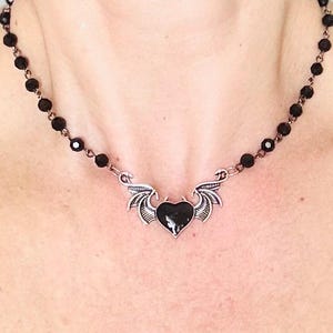 Black necklace for Women, Black beaded chain necklace All Black, Black bead goth necklace, Black beaded choker gothic gift for women