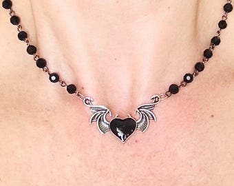 Black necklace for Women, Black beaded chain necklace All Black, Black bead goth necklace, Black beaded choker gothic gift for women