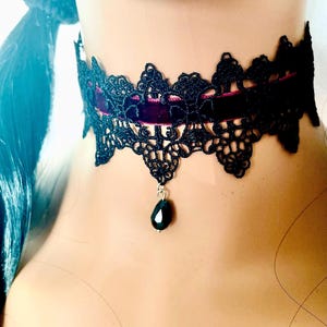 Lace choker black necklace, Wide black choker, Wedding jewelry gothic style, Black lace collar, Choker thick lace, Black lace choker bridal