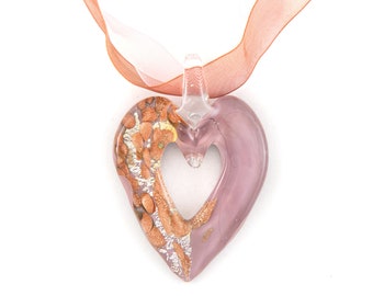 Murano glazen ketting, hartvormige hanger, handgemaakte, Murano glazen sieraden, glazen hanger