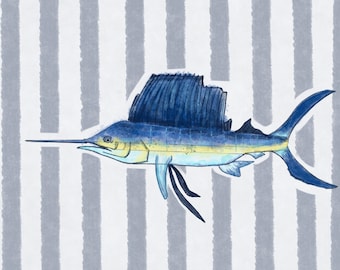Sailfish Watercolor Art Print – Nautical Fish Wall Decor, Deep Sea Ocean Artwork