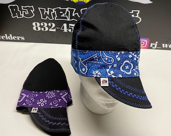 Black w/Bandana Band / Deep Crown Welding Cap / Reversible / Pipeliner / 100% Cotton