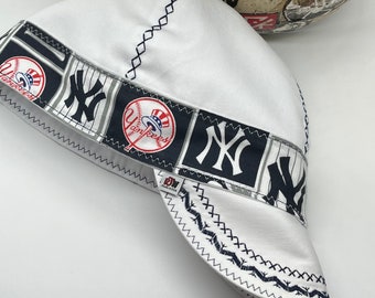 White with Baseball Team Band / Deep Crown Welding Cap / Reversible / Pipeliner / Boilermaker / 100% Cotton