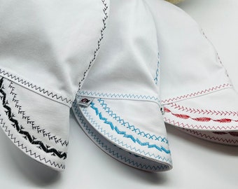 White w/Colored Detailed Stitching / Deep Crown Welding Cap / Reversible / Pipeliner / 100% Cotton