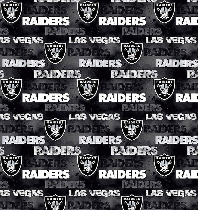 May include: Black and white repeating pattern featuring the Las Vegas Raiders logo and the words "Las Vegas Raiders" and "Raiders".