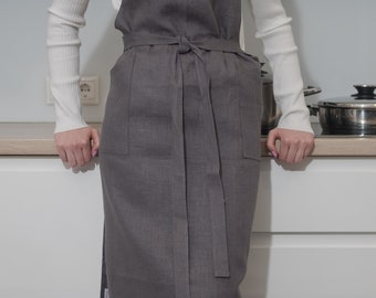 Linen Apron. Washed, Softened Linen Apron for Cooking, Gardening. Stylish and Functional Apron for Women and Men. Linen Apron With Pockets