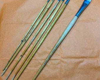 Antique Winsor & Newton Oil Paint Brushes x 6 Artists Painting Vintage Art