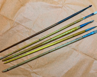 Antique Oil Paint Brushes x 5 Artists Painting Vintage Art