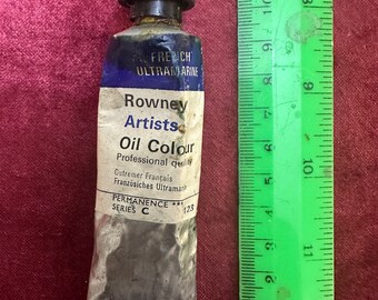 Tubo antiguo de pintura al óleo ultramarino francesa Rowney, caja de pintura vintage para artistas