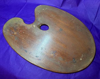 Antike viktorianische Holzkünstler Nierenpalette Ölfarbe Vintage Gemälde Wohnkultur/Set Design Prop