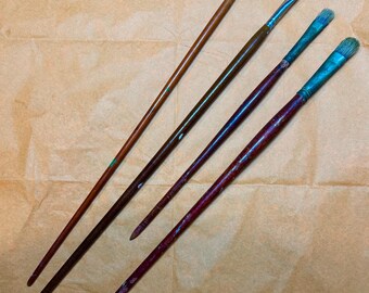 Antique Oil Paint Brushes x 4 Artists Painting Vintage Art