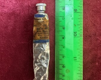 Tubo antiguo de pintura al óleo azul Winsor & Newton, caja de pintura vintage para artistas