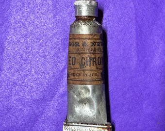 Antique Winsor & Newton Red Chrome Oil Colour Artists Paint Tube Vintage Artists Painting