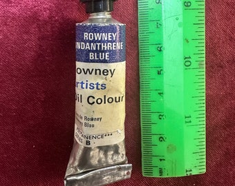 Tubo antiguo de pintura al óleo azul indantreno Rowney, caja de pintura vintage para artistas