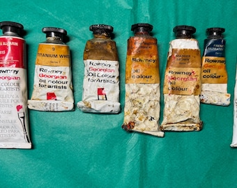 Tubos de pintura al óleo antiguos de Rowney Georgian Artists, pintura vintage
