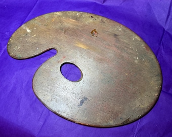 Antike viktorianische Holzkünstler Nierenpalette Ölfarbe Vintage Gemälde Wohnkultur/Set Design Prop