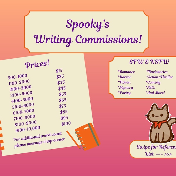 Writing Commissions Examples Writing Commissions - Etsy