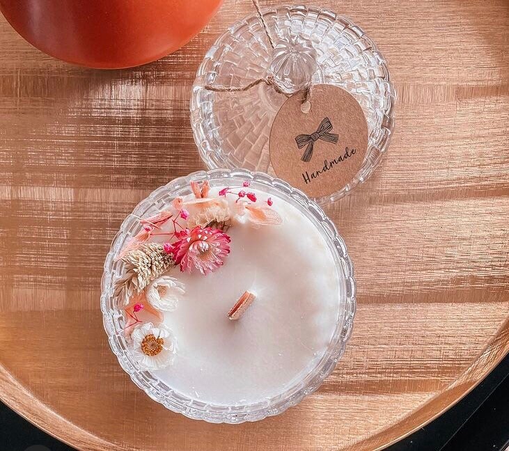 Bougies Fleuries Cire de Soja Fleurs Séchées, Coulée à La Main