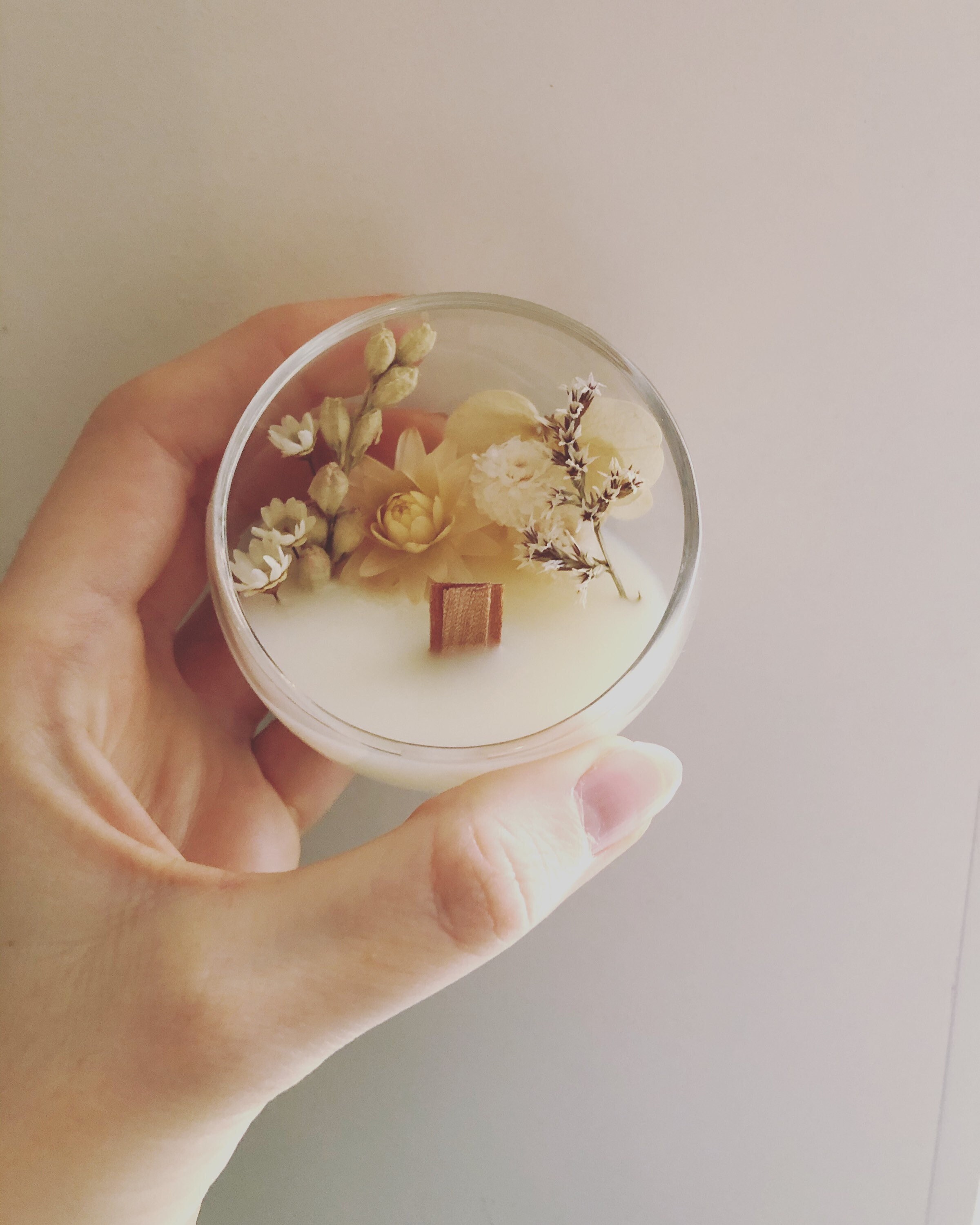 Mini Bougie Fleurie , Cire de Soja, Fleurs Séchées