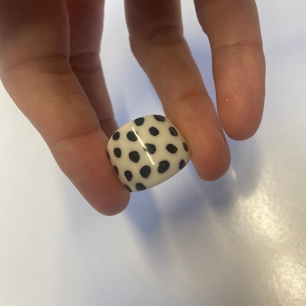 Porcelain ring with black dots, Black and white ceramic ring