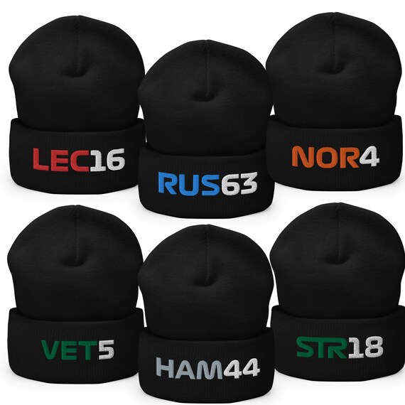 Formula 1 Beanie Hat Driver Name Number 