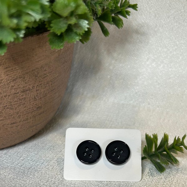 Black Button stud earrings- small, four holes