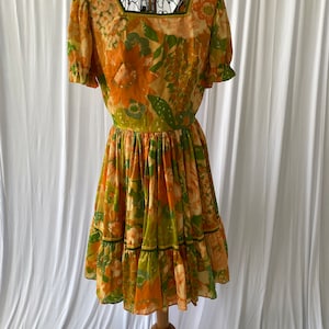 70s Handmade Floral dress with Velvet