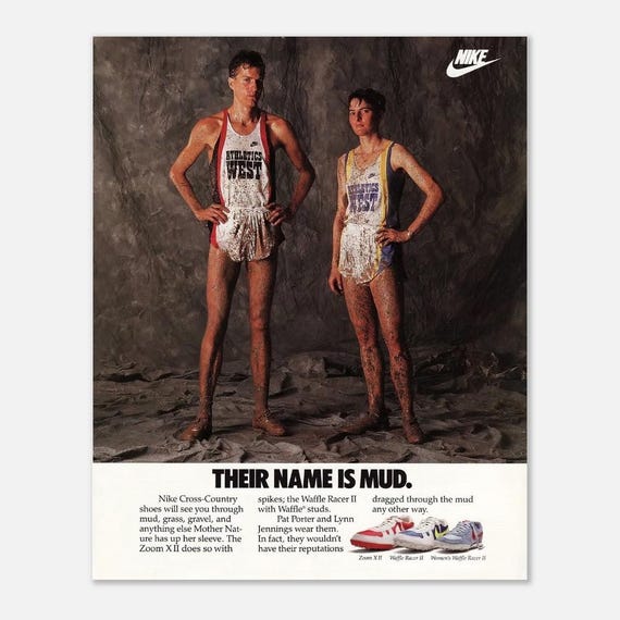 Nike 1987 their Name is Mud Advertising Poster Running Motivation 80s Style Shoes Print Vintage Ad Wall Art Cross Country Running Etsy Canada