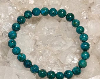 Reiki-Infused Chrysocolla Bracelets, 8mm beads for balancing and healing guilt and sadness, purifying your environment Reiki-Infused