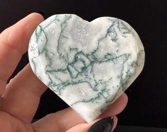 Druzy Moss Agate Heart for strong earth and spirit animal connection, prosperity and abundance