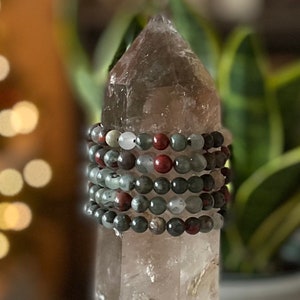 Reiki-Infused African Bloodstone Bracelet Stone of the spiritual warrior for strength and courage