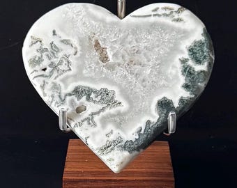 Druzy Moss Agate Heart for strong earth and spirit animal connection, prosperity and abundance