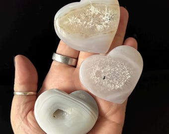 3 Druzy Agate Hearts for cleansing the auric field and balancing the emotional and physical body