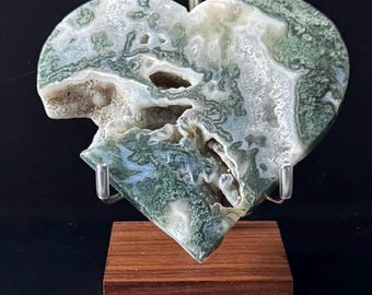 Druzy Moss Agate Heart for strong earth and spirit animal connection, prosperity and abundance