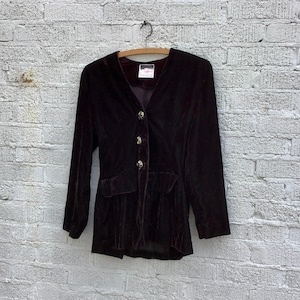 Vintage 90s Midnight Purple Crushed Velvet Jacket by Granite - Button Down, Long Sleeve, Fitted Back, Lightweight Blazer, Women&#39;s Small Size