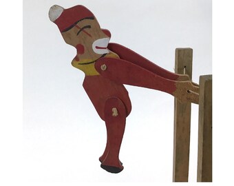 Vintage HearthSong Wood Acrobat Flip Toy folk art crank handle Gymnastics 
