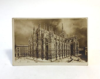 1920s Church Real Photo Italy Black and White Antique Discoveries Vintage Cathedral Postcard Gothic Milan