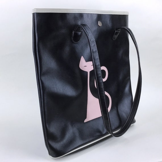 Black Tote Bag w/ White Trim & Pink Cat, RedTango… - image 4