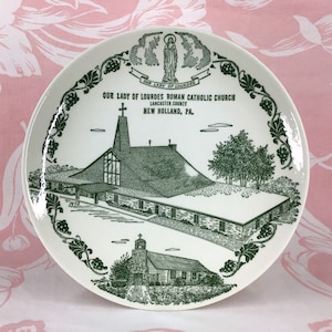 1972 Church Plate - Our Lady of Lourdes Roman Catholic Church, New Holland PA - Kettlesprings Kilns, Decorative Collectible Souvenir Plate