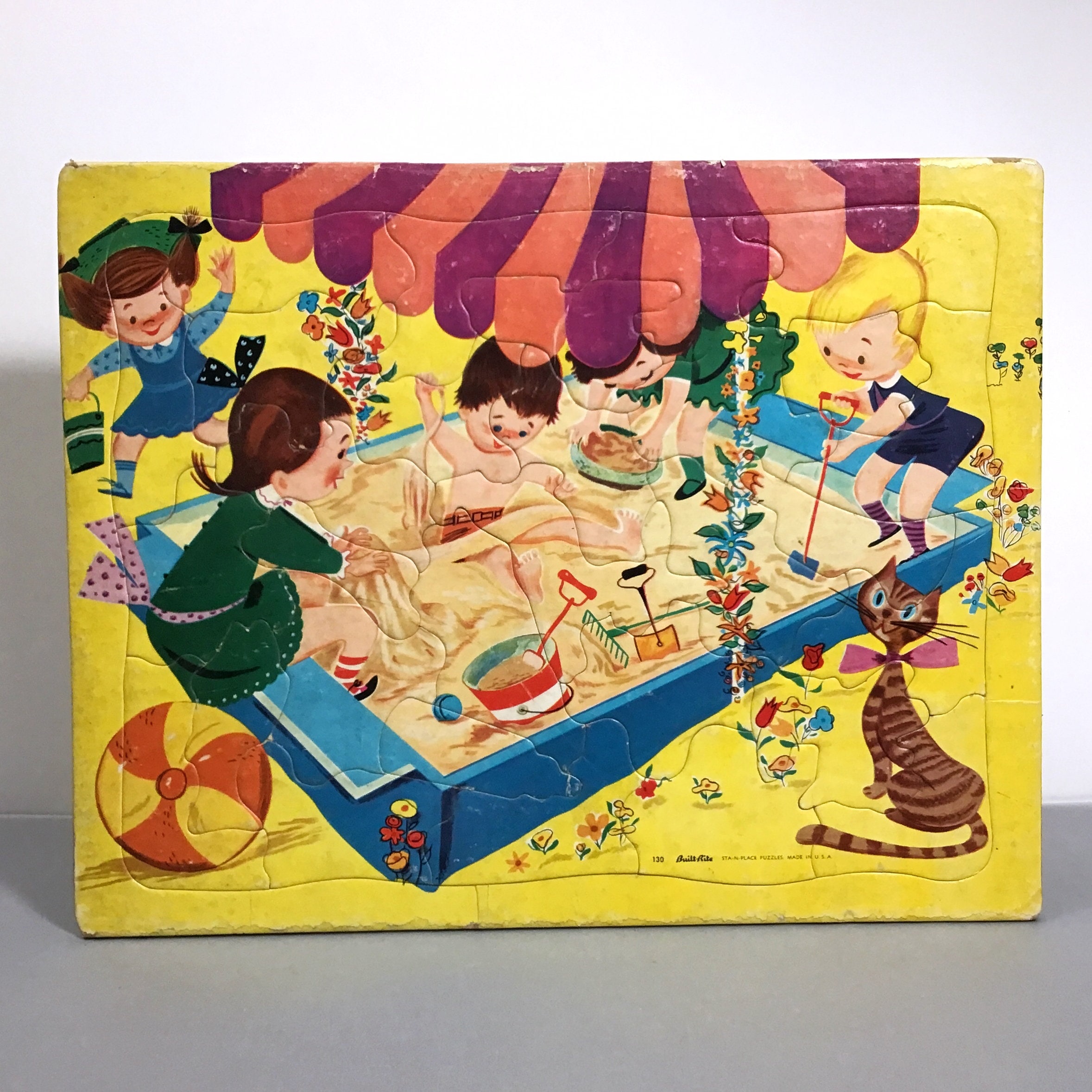 Vintage Built Rite Puzzle - Kids Playing in Sandbox & Atomic Cat ...