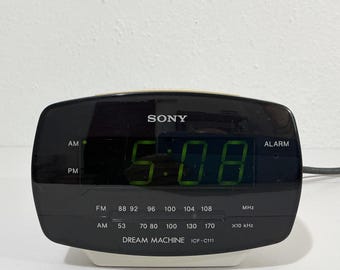 Sony Dream Machine AM/FM Electric Clock Radio Model ICF-C111 - 1990s Retro Modern Home Decor, White Minimalist Digital Desktop Timepiece