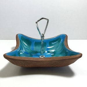 Vintage Ceramic Nut or Candy Dish - Sequoia Ware California Pottery Blue Green Drip Glaze Serving Dish, Ocean Coastal MCM Pottery Home Decor