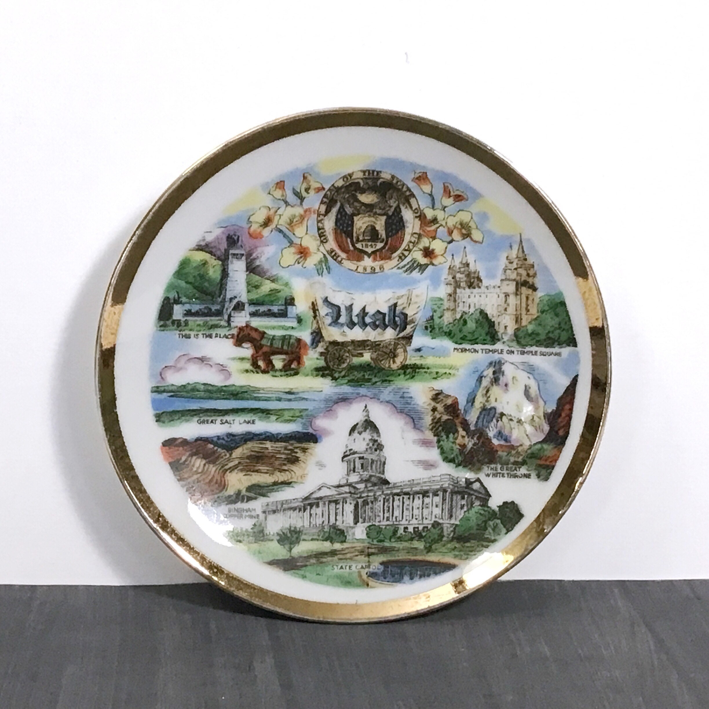 Vintage Utah Mini Souvenir Plate, Thrifco, Japan, Colorful 4