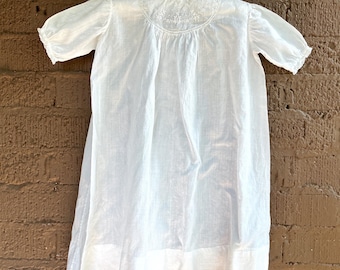 Antique White Dress w/ Floral Embroidery, Pleats, & Lace - Edwardian Cotton Batiste Baby Day Dress for Home Decor Display, Toddler, Doll