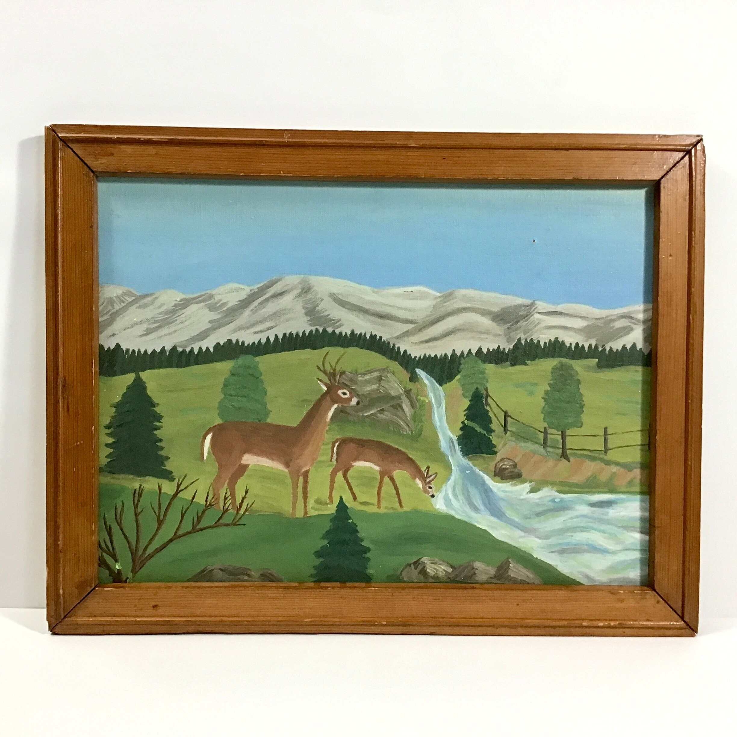 1970s Deer in Landscape Framed Oil Painting Buck and photo pic