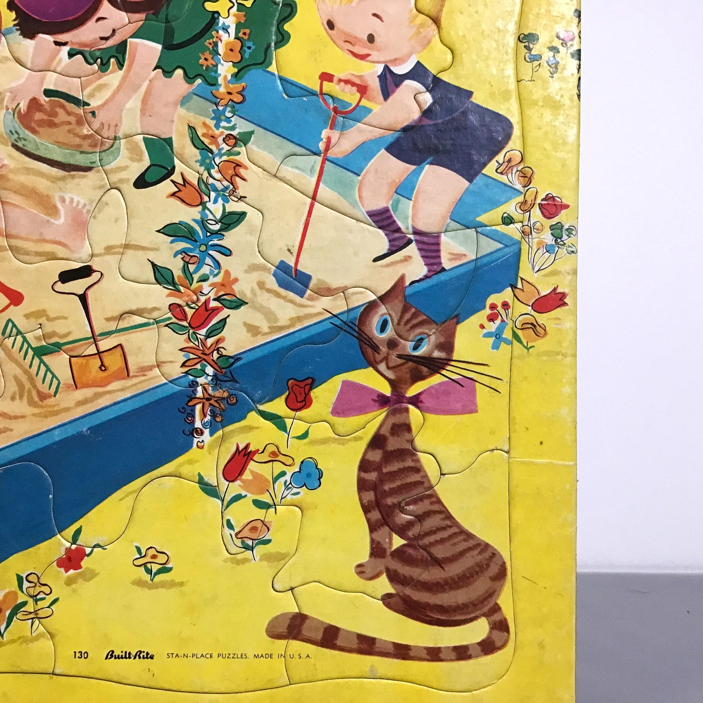 Vintage Built Rite Puzzle - Kids Playing in Sandbox & Atomic Cat ...