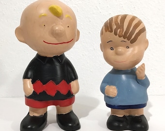 Charlie Brown & Linus van Pelt Ceramic Sculptures - Mid-Century Hand-Painted Figurines - Best Friends, Peanuts Characters Charles M. Schultz