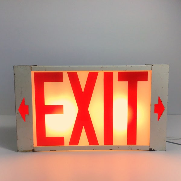 Vintage c.1970s McGraw-Edison Exit Sign with LED Bulbs and Power Chord - Metal & Glass, Midcentry Industrial Lighting Decor, Accent Piece